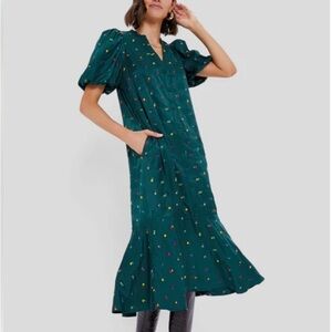 Tuckernuck green embroidered molly dress midi NWT